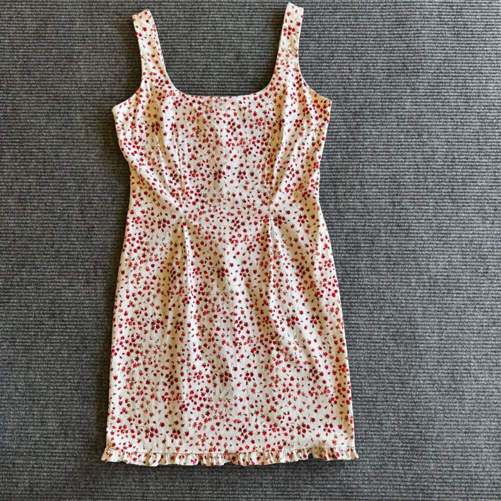 Moda International Y2K Stretch Cotton Sleeveless Sun Dress White Red Flowers